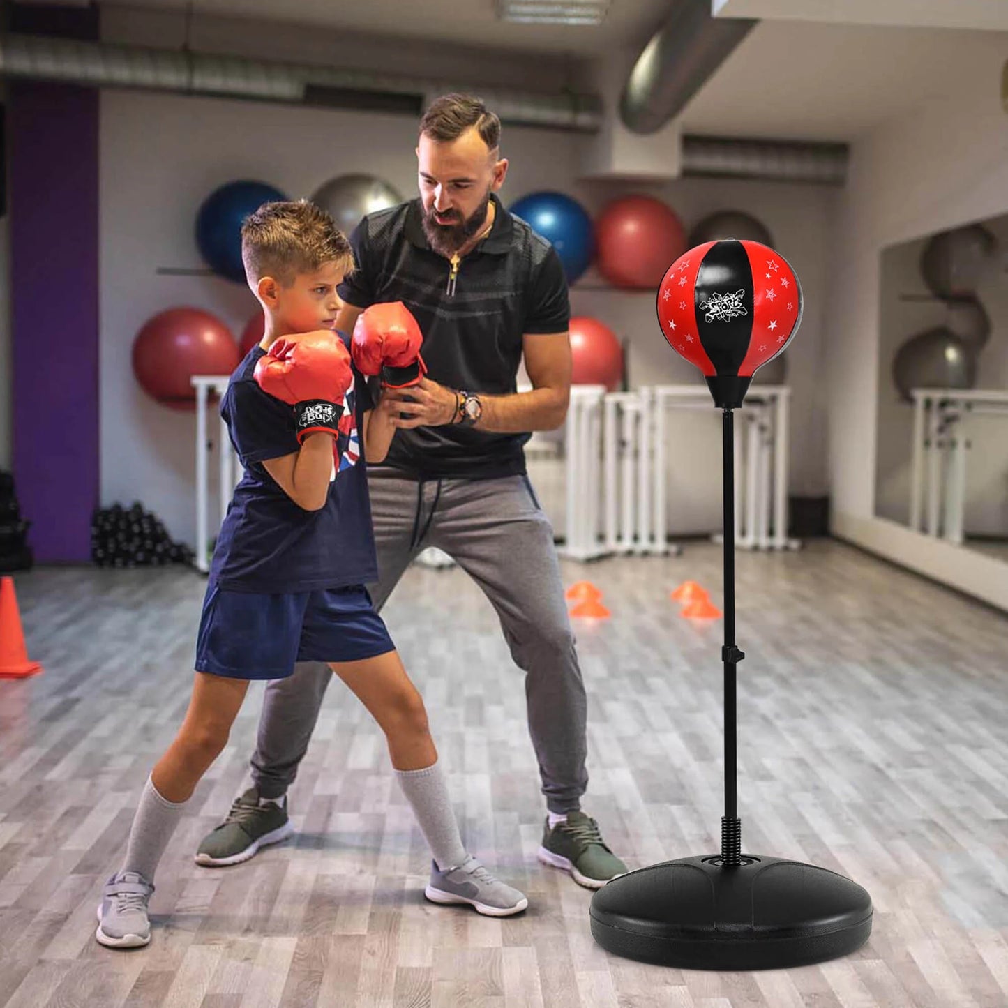Kids Punching Bag Toy Set Adjustable Stand Boxing Glove Speed Ball with Pump