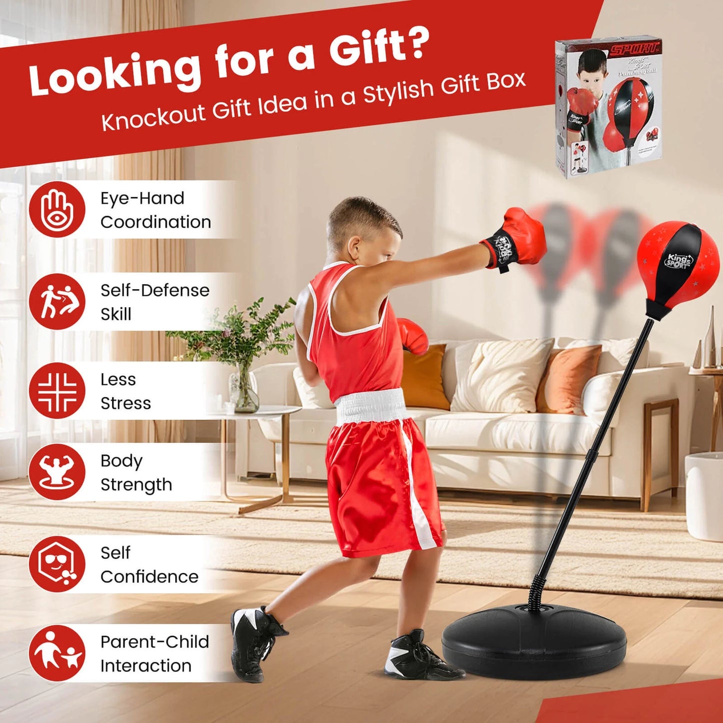 Kids Punching Bag Toy Set Adjustable Stand Boxing Glove Speed Ball with Pump