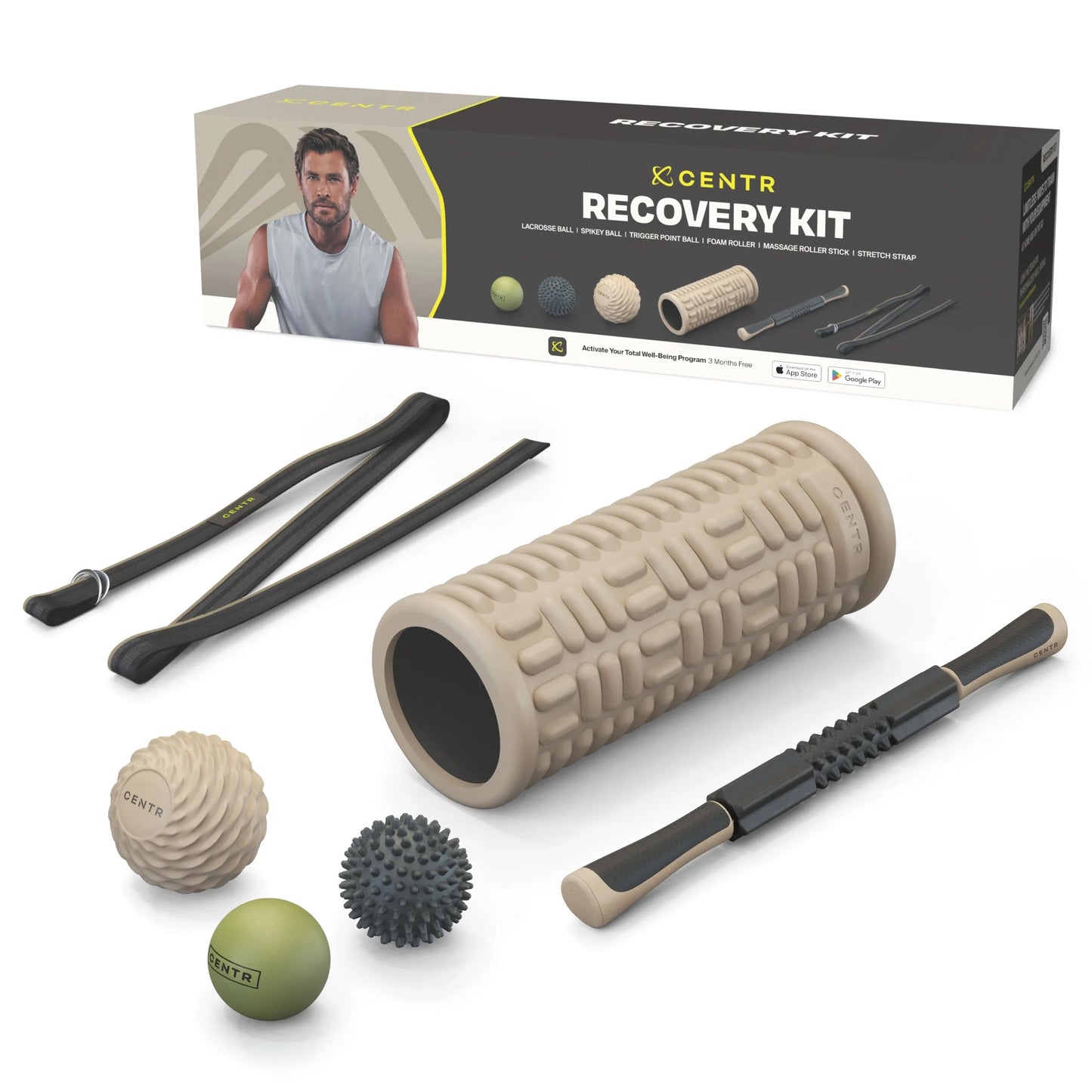 by Chris Hemsworth Recovery Kit, Targets Sore Muscles, 6-Piece Set with 3-Month Membership