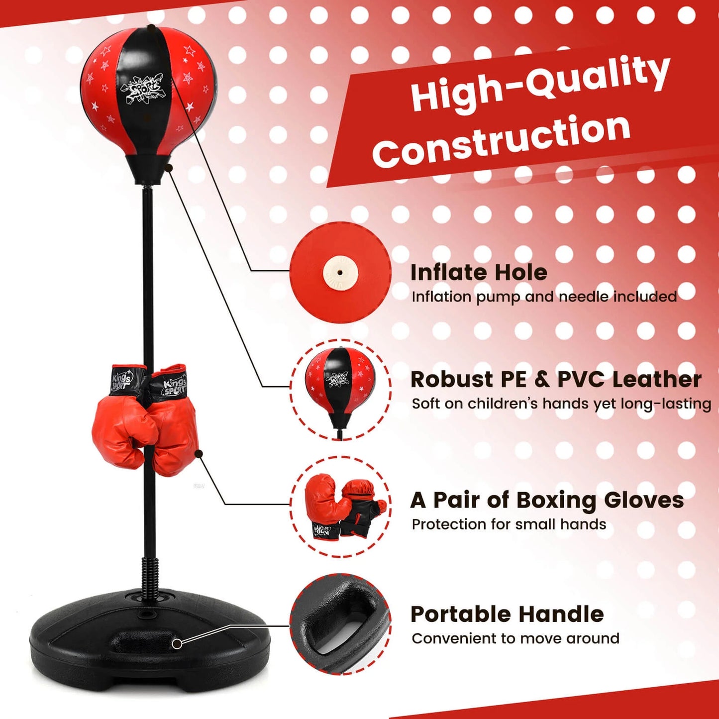 Kids Punching Bag Toy Set Adjustable Stand Boxing Glove Speed Ball with Pump