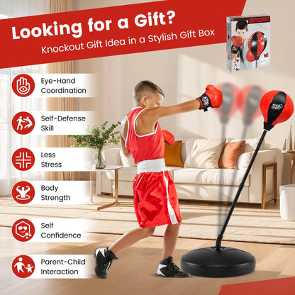 Kids Punching Bag Toy Set Adjustable Stand Boxing Glove Speed Ball with Pump